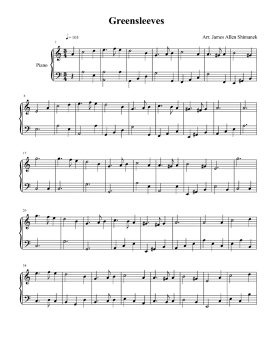 Greensleeves Greensleeves Piano Solo scores gallery preview page 2
