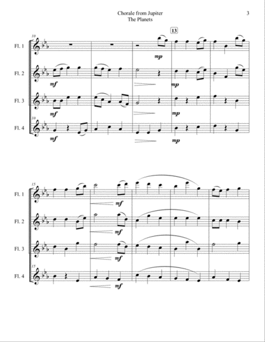Chorale from Jupiter for Flute Quartet Flute Quartet scores gallery preview page 3