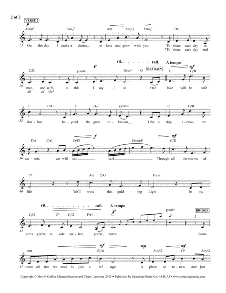 Safe Harbor , vocal piano lead sheet in C