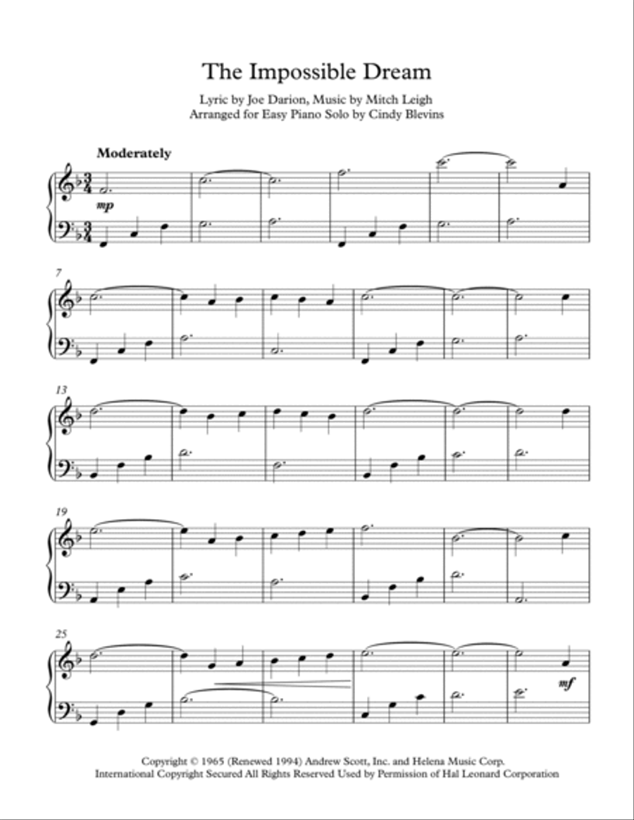 The Impossible Dream The Impossible Dream Easy Piano scores gallery preview page 2