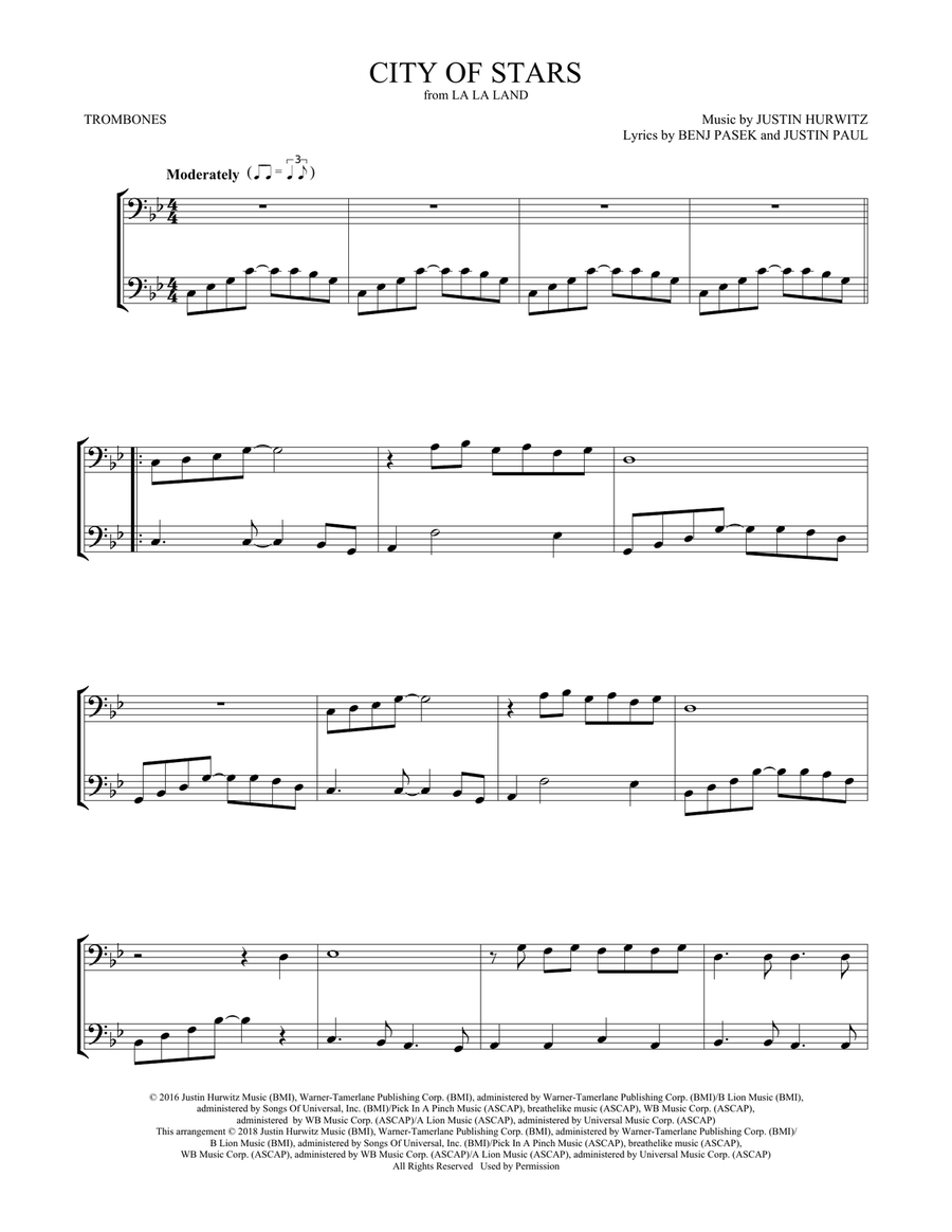 City of Stars (from La La Land) Trombone Duet scores gallery preview page 1