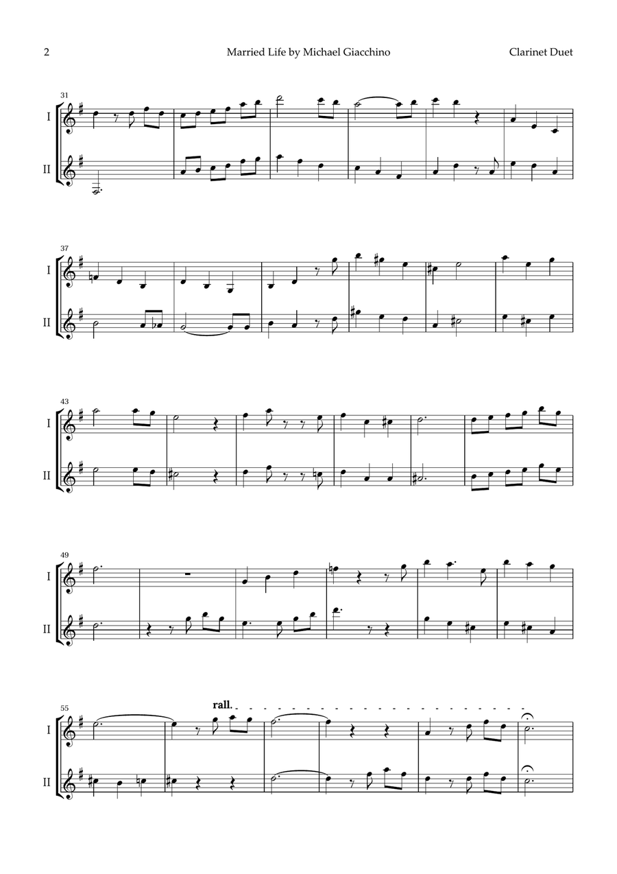 Married Life Clarinet Duet scores gallery preview page 2