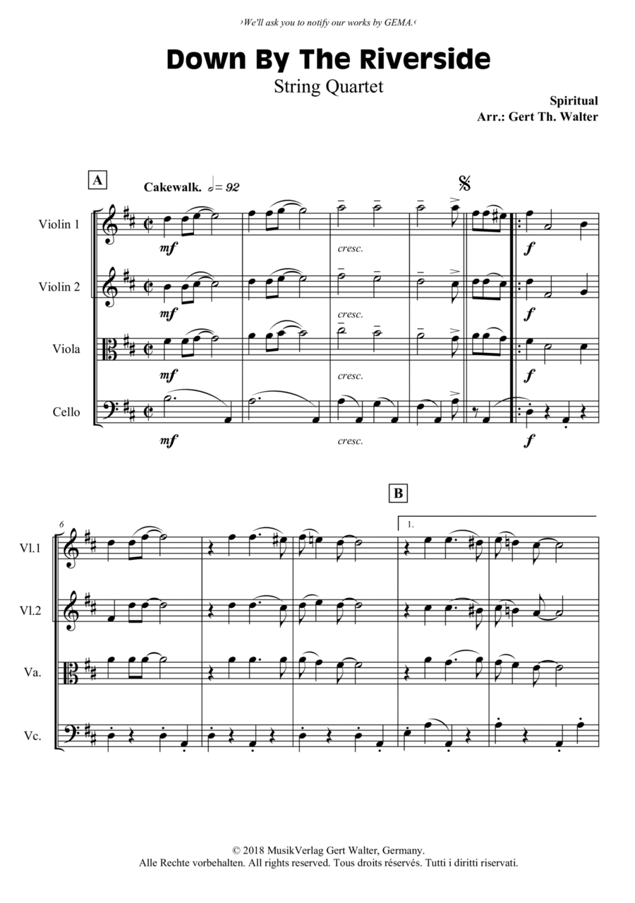 Down By The Riverside String Quartet scores gallery preview page 1