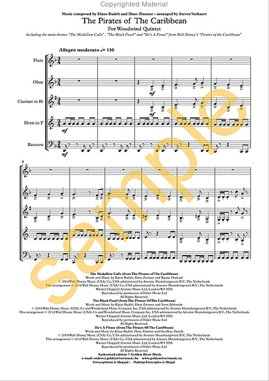 Pirates of the Caribbean Pirates of the Caribbean Woodwind Quintet scores gallery preview page 2