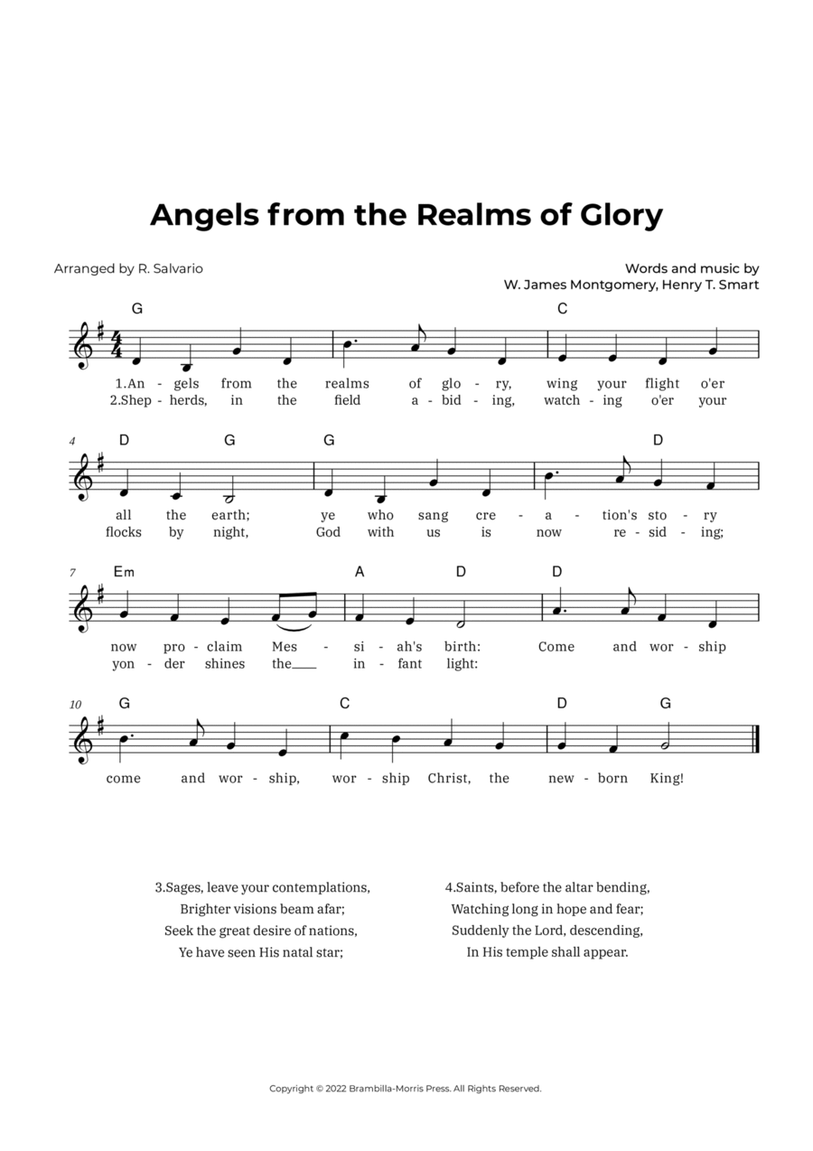 Angels from the Realms of Glory (Key of G Major) Easy Piano scores gallery preview page 1