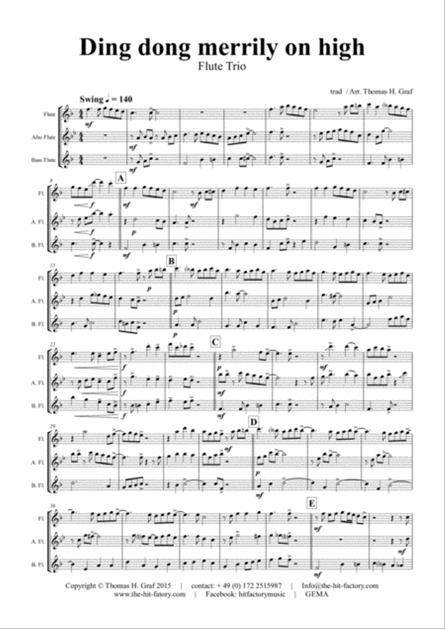 Ding dong merrily on high - Swing - Flute Trio Woodwind Ensemble scores gallery preview page 1