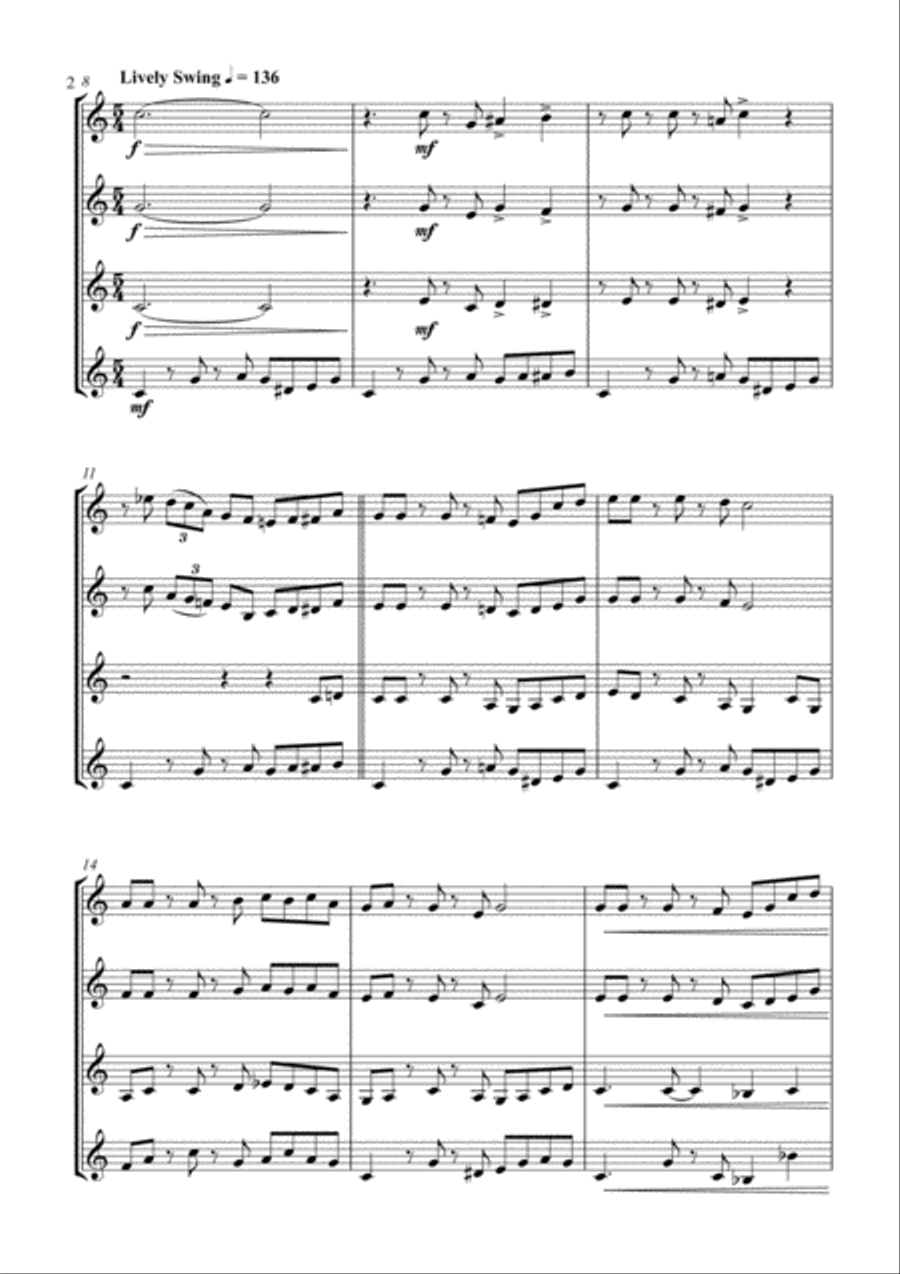 Battle Hymn of the Republic - a Jazz Arrangement - for Clarinet Quartet Clarinet Quartet scores gallery preview page 2