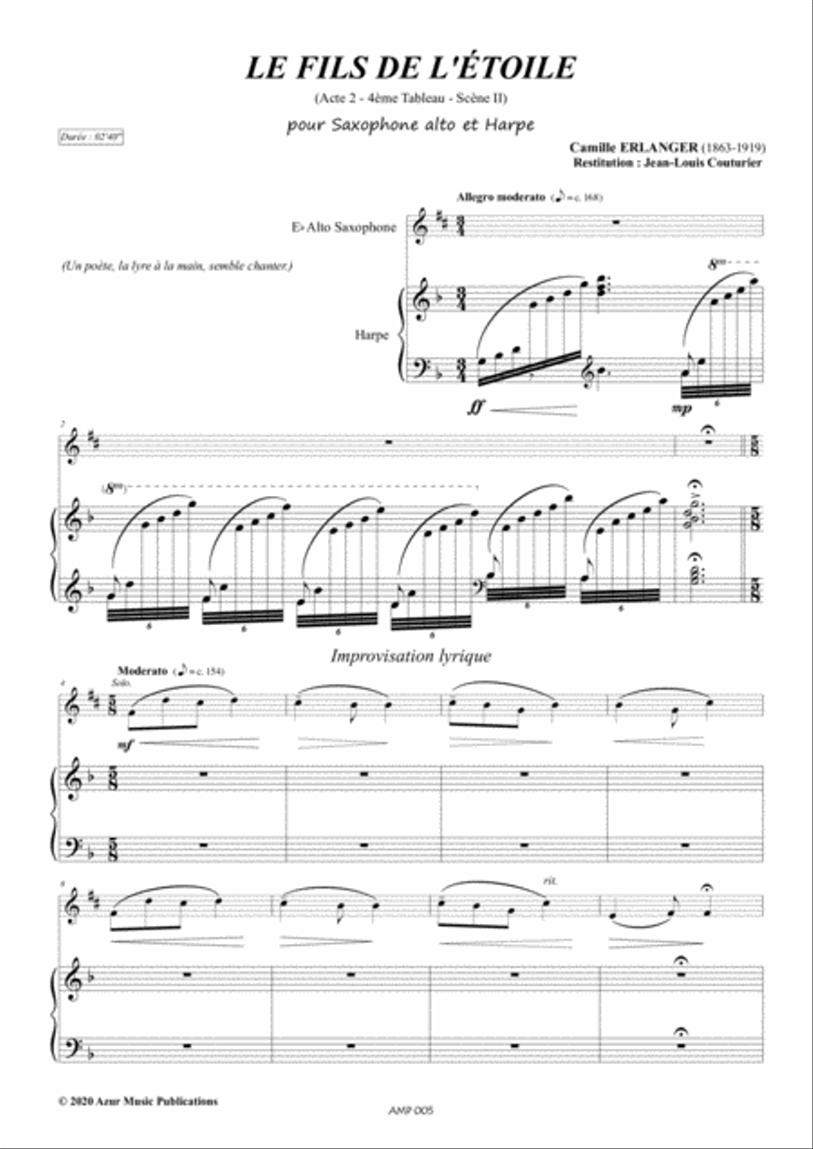 LE FILS DE L'ETOILE Camille ERLANGER (1863-1919) for Alto Saxophone and Harp Alto Saxophone scores gallery preview page 3