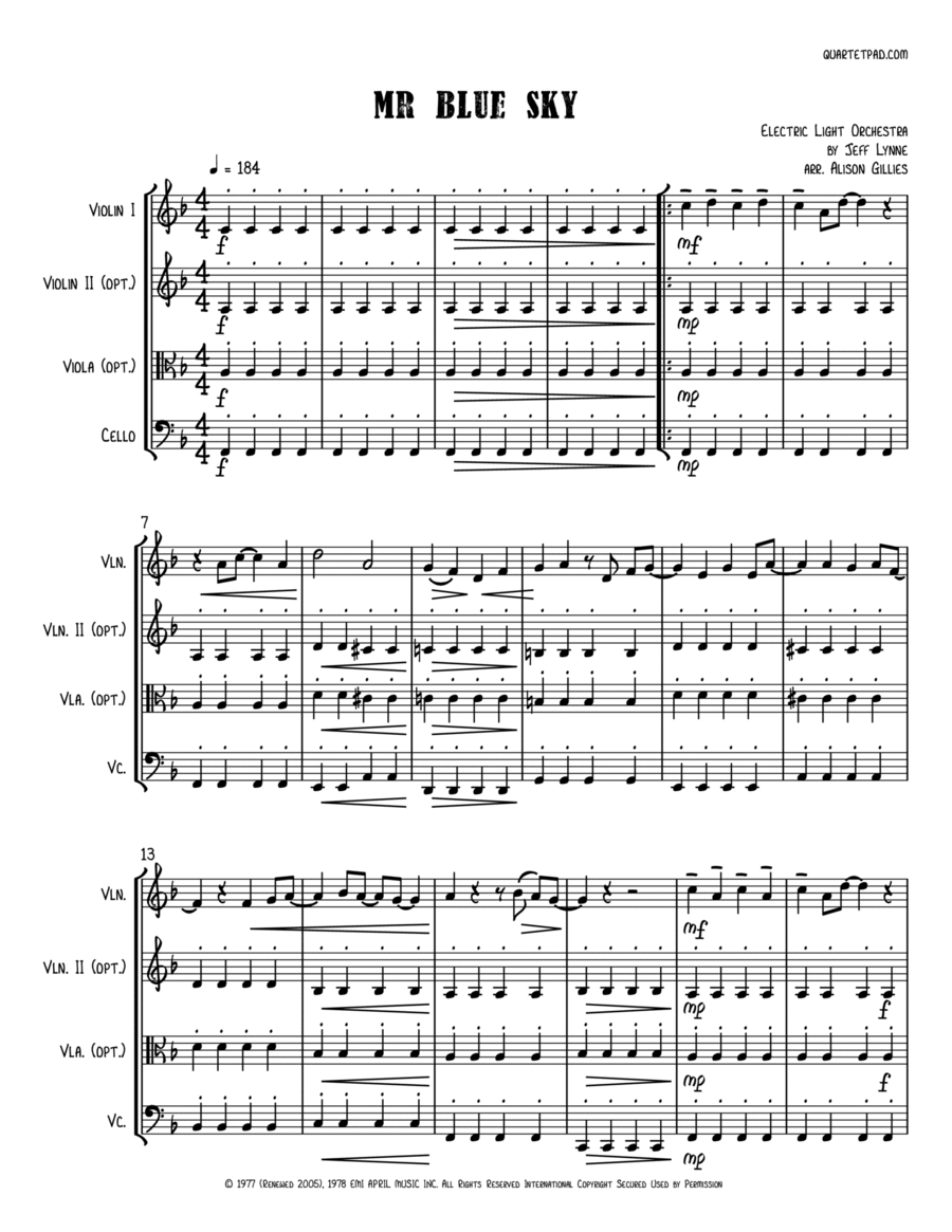Mr. Blue Sky String Trio scores gallery preview page 1