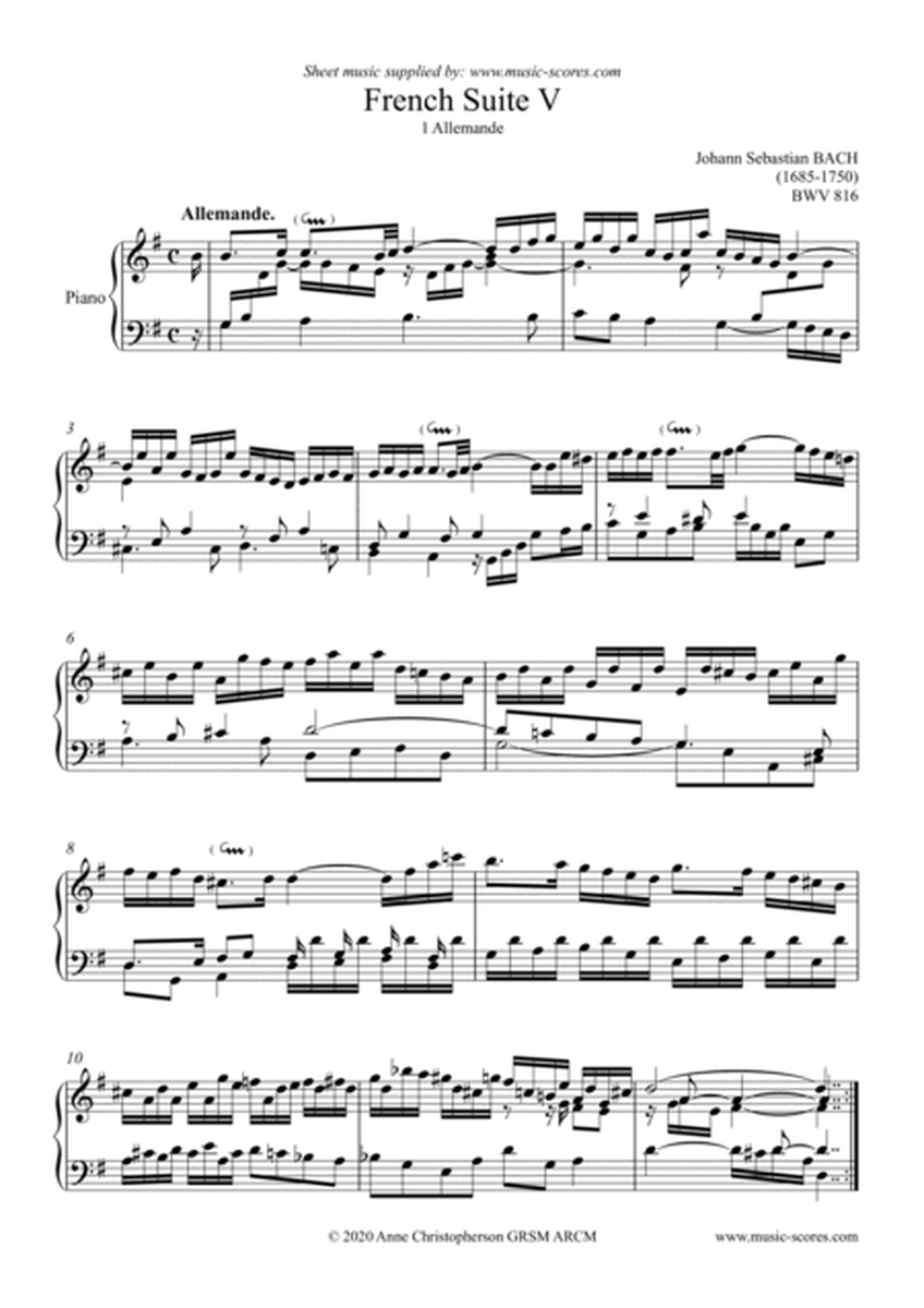 French Suite BWV 816 - no.1: Allemande - Piano image number null