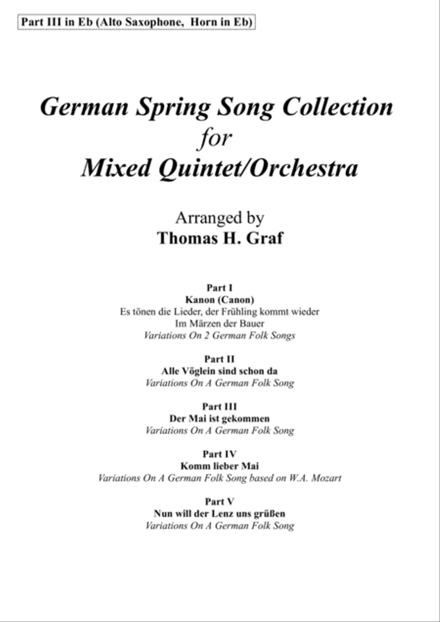 German Spring Song Collection - 5 Concert Pieces - Multiplay - Part 3 in Eb Alto Saxophone scores gallery preview page 1