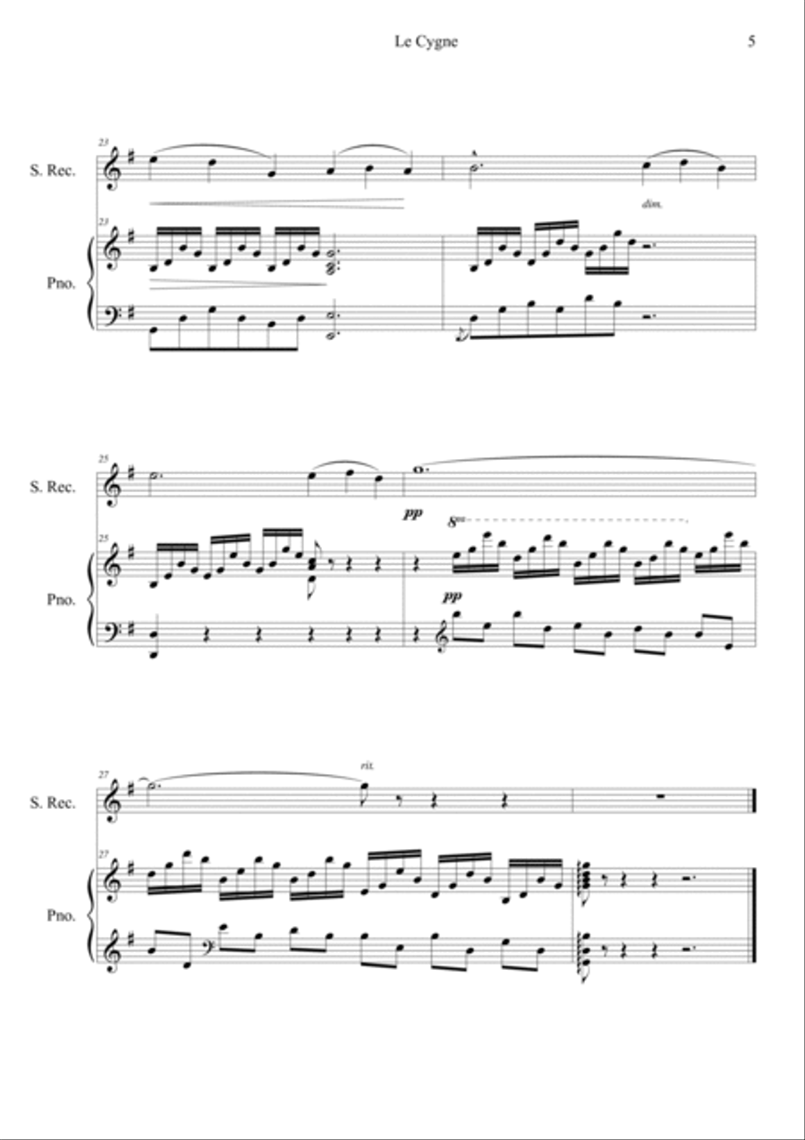 Le Cygne (Le Carnaval des Animaux) Soprano Recorder scores gallery preview page 5