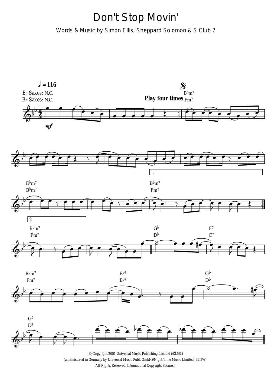 Don't Stop Movin' Saxophone Solo scores gallery preview page 1