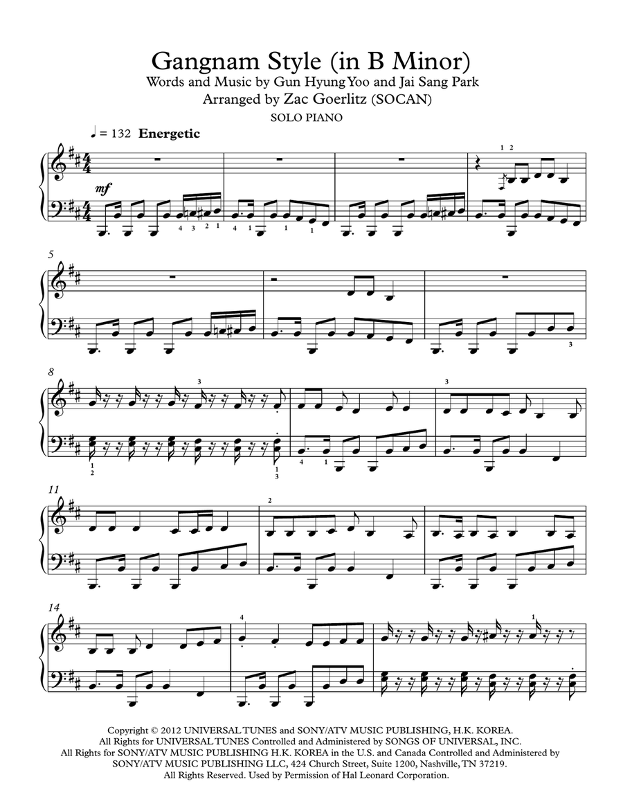 Gangnam Style Piano Solo scores gallery preview page 1