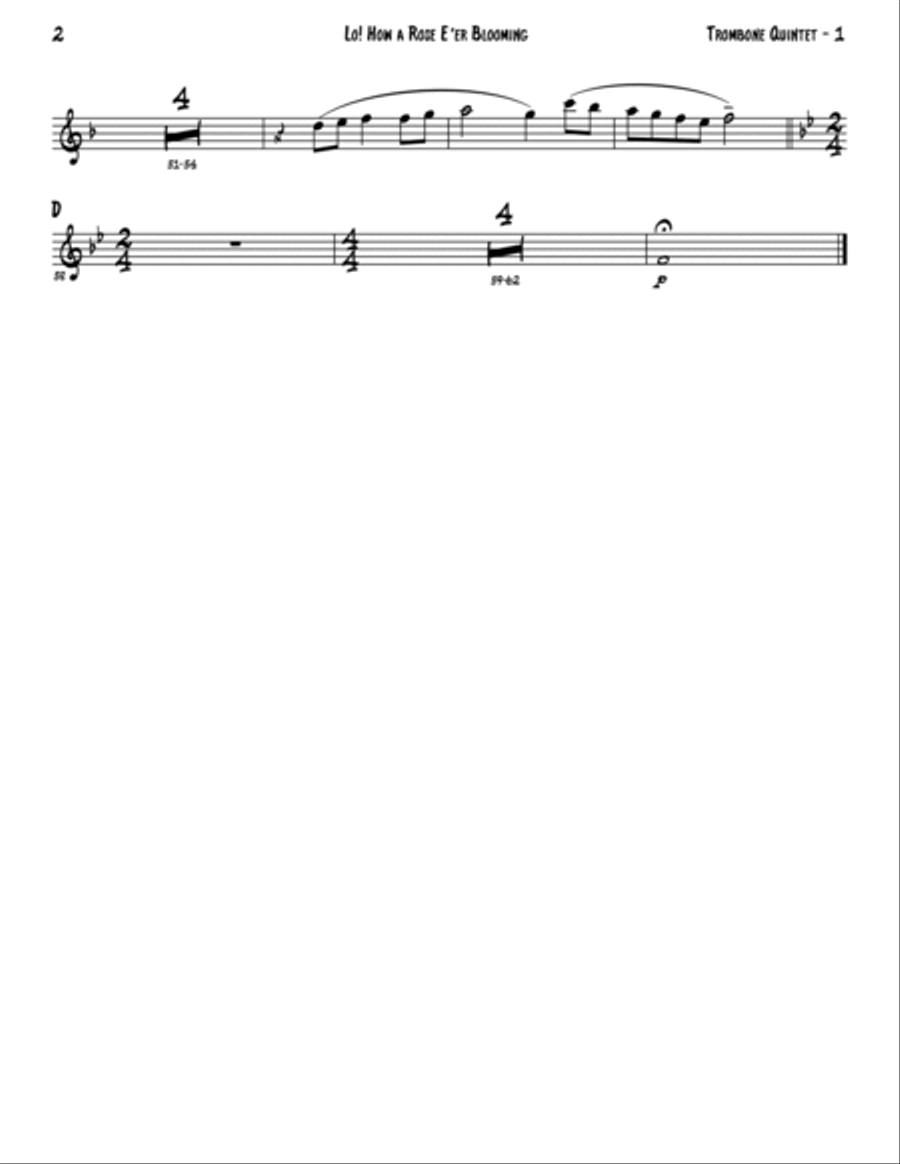Lo! How a Rose E'er Blooming (Trombone Quintet or Choir) Choir scores gallery preview page 6