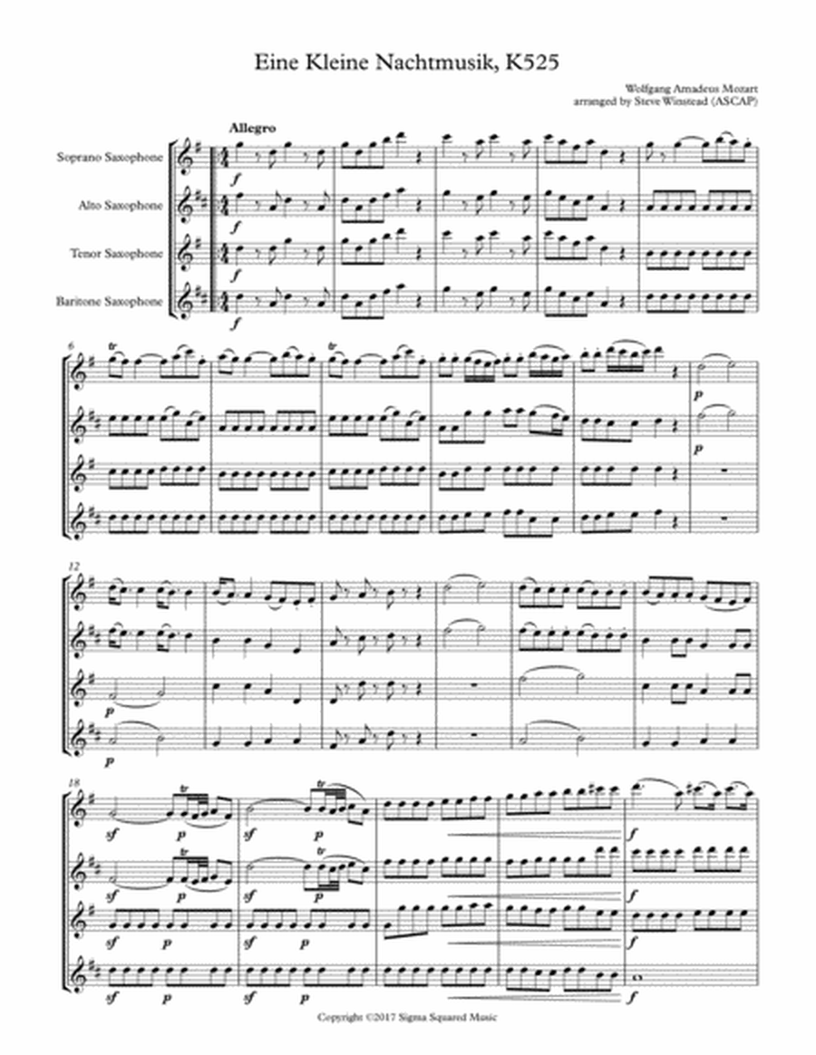Eine Kleine Nachtmusik, K525 for Saxophone Quartet image number null
