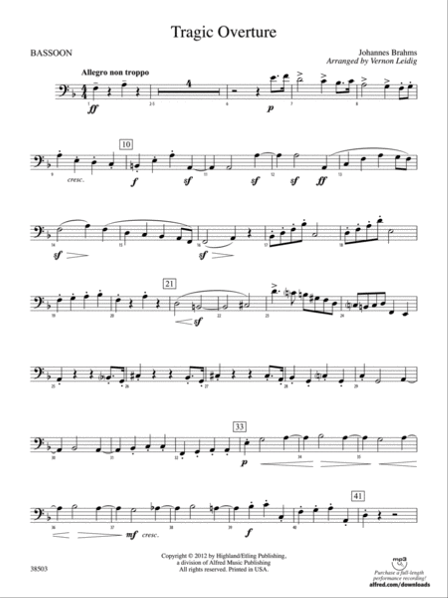 Tragic Overture: Bassoon Full Orchestra scores gallery preview page 1