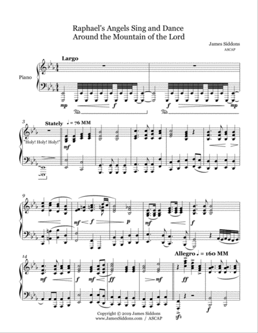 Raphael's Angels Sing and Dance Around the Mountain of the Lord Piano Solo scores gallery preview page 1