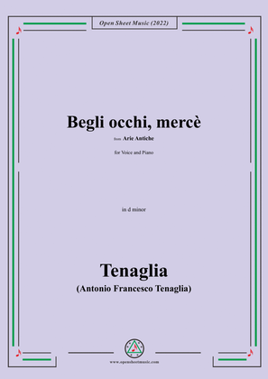 Book cover for Tenaglia-Begli occhi,mercè,from Arie Antiche(Anthology of Italian Song),in d minor,for Voice and Pia