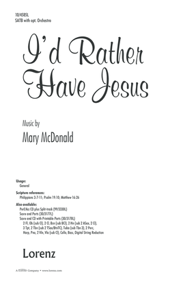 Book cover for I'd Rather Have Jesus