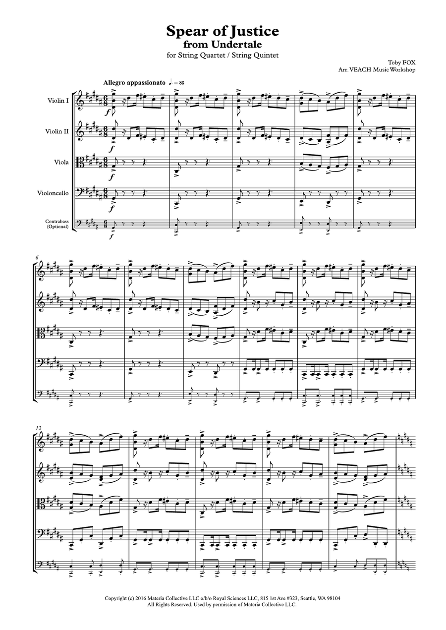 Spear of Justice (from Undertale) String Quartet scores gallery preview page 1