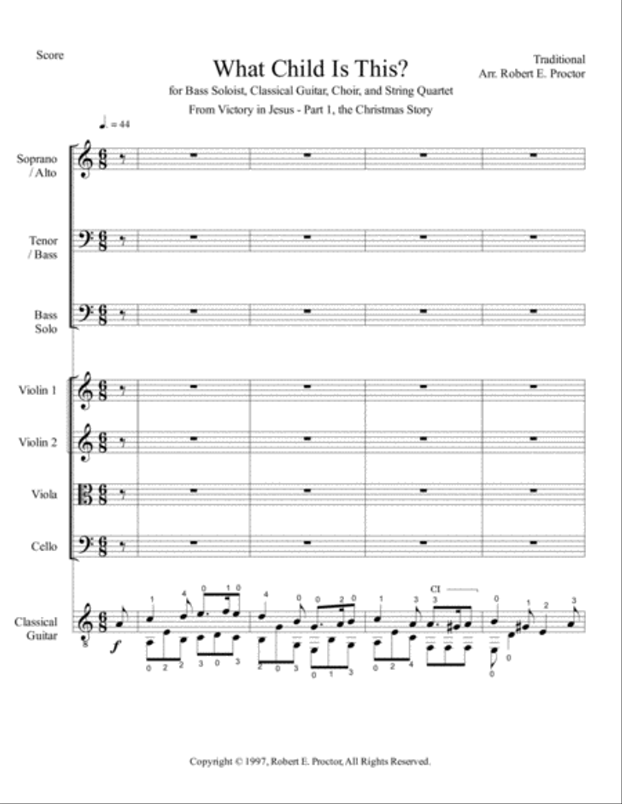 What Child is This for Bass Soloist, Choir, Strings, Classical Guitar 4-Part scores gallery preview page 2