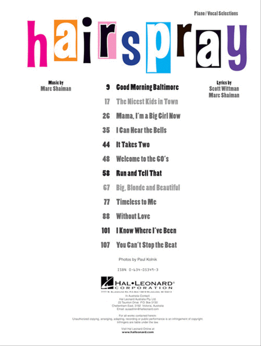 Hairspray Piano, Vocal scores gallery preview page 2