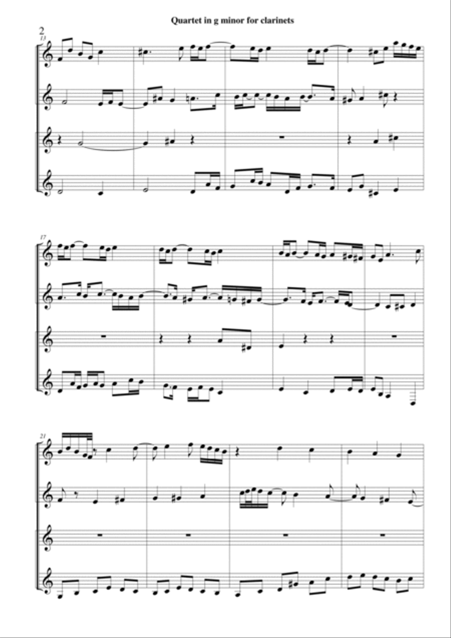 Quartet in G minor for clarinets Clarinet Quartet scores gallery preview page 2