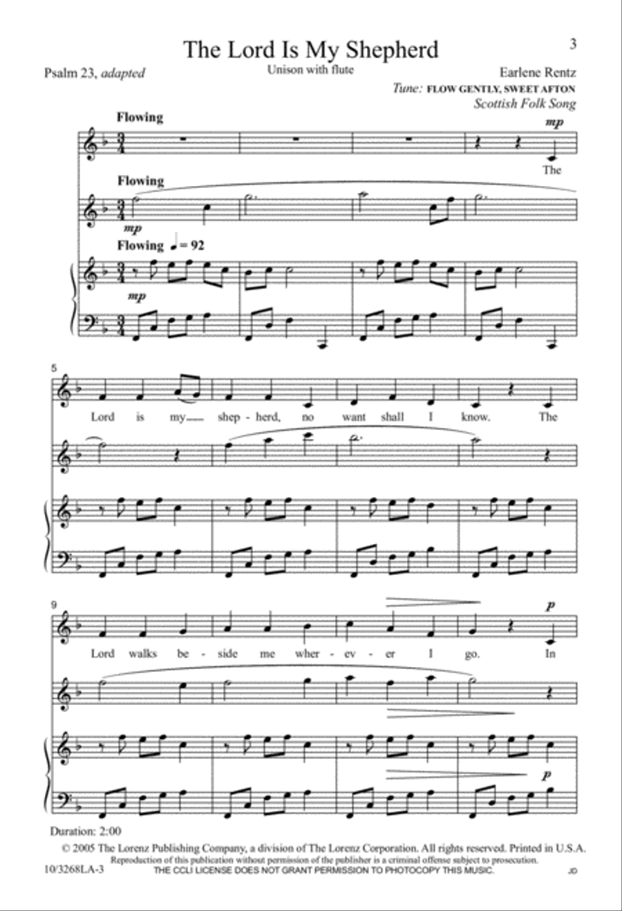 The Lord Is My Shepherd Unison Choir scores gallery preview page 1
