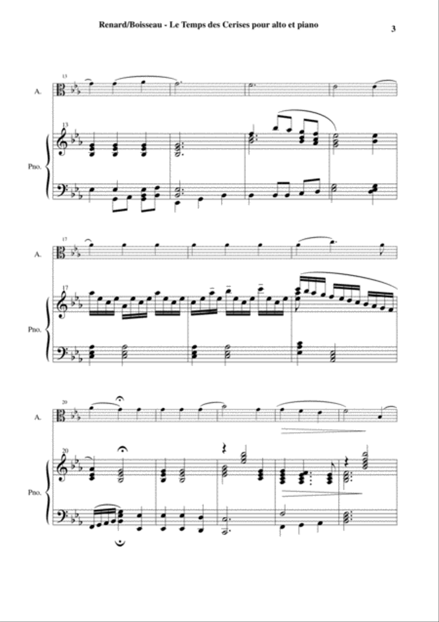 Antoine Renard: Le Temps des Cerises, arranged for viola and piano Piano Accompaniment scores gallery preview page 3
