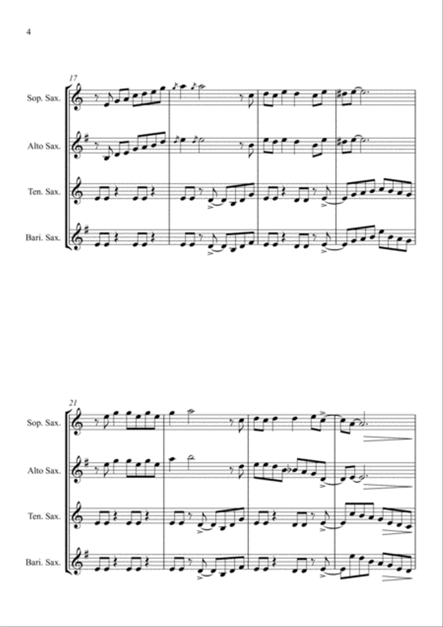Smoke On The Water Saxophone Quartet scores gallery preview page 4