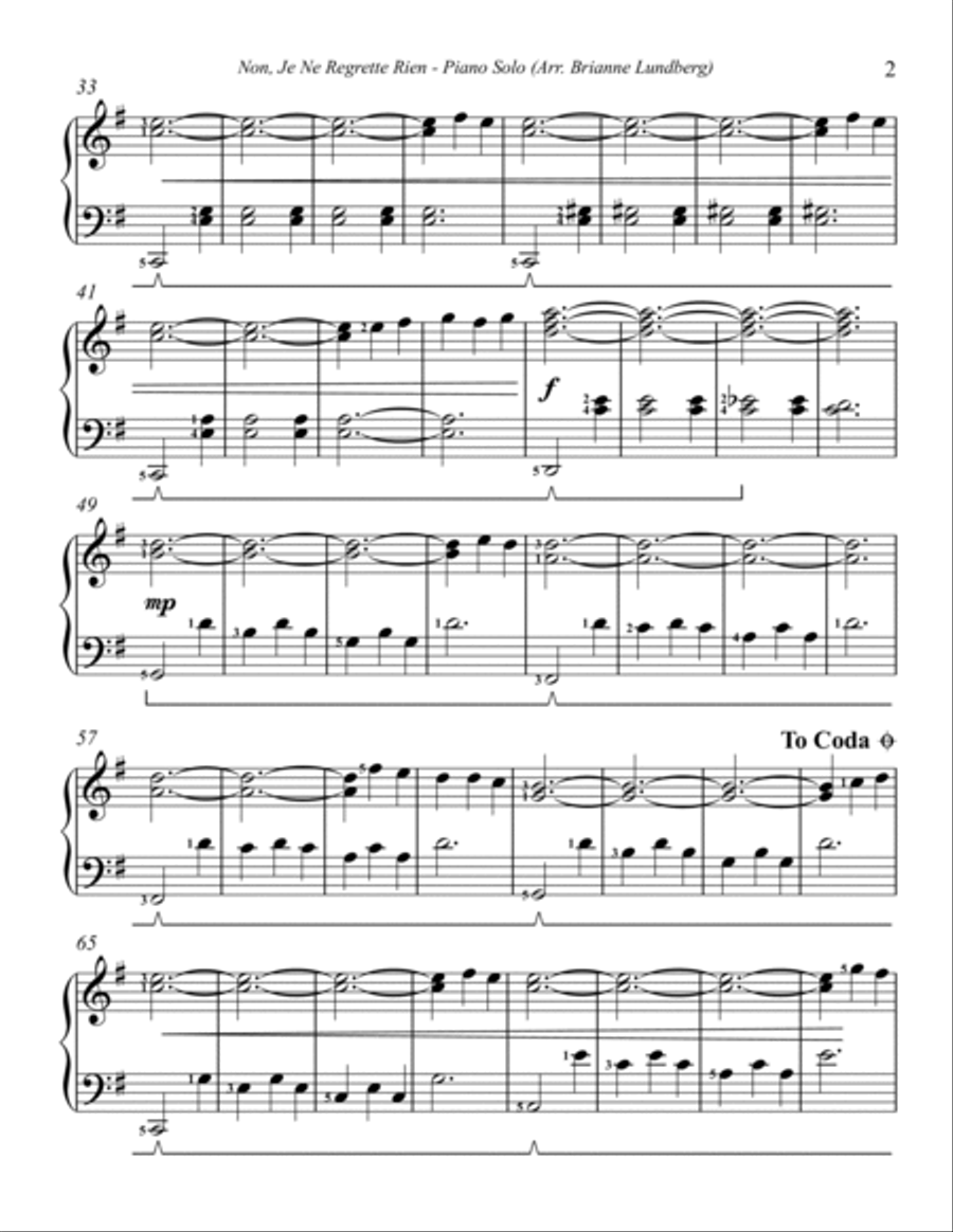 Non, Je Ne Regrette Rien Piano Solo scores gallery preview page 3