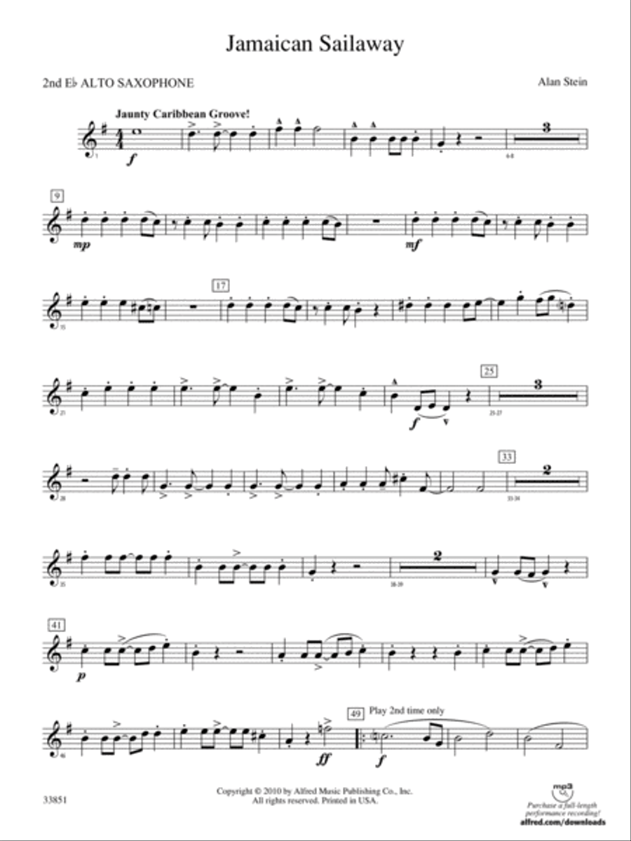 Jamaican Sailaway: 2nd E-flat Alto Saxophone Concert Band scores gallery preview page 1