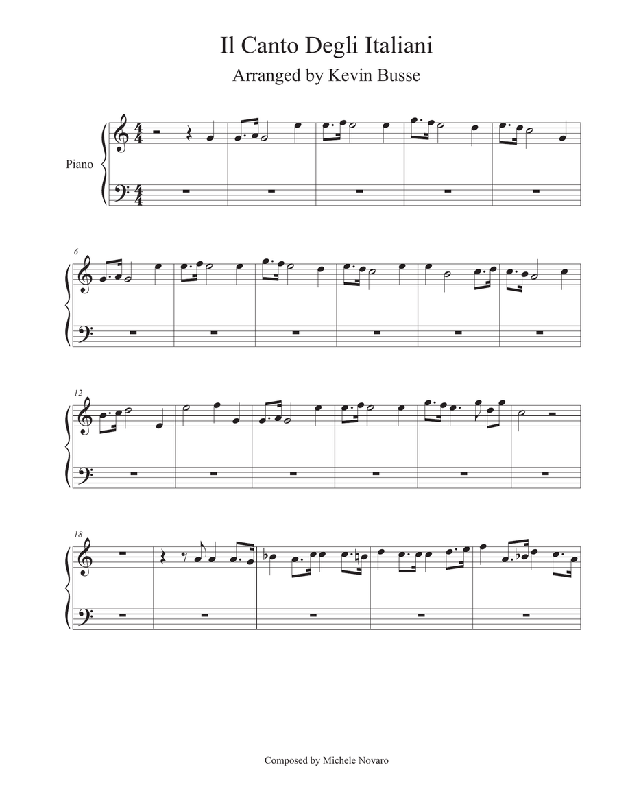 Il Canto Degli Italiani - Piano Easy Piano scores gallery preview page 1