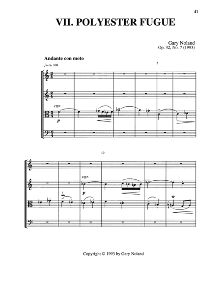 "Polyester Fugue" for string quartet Op. 32, No. 7