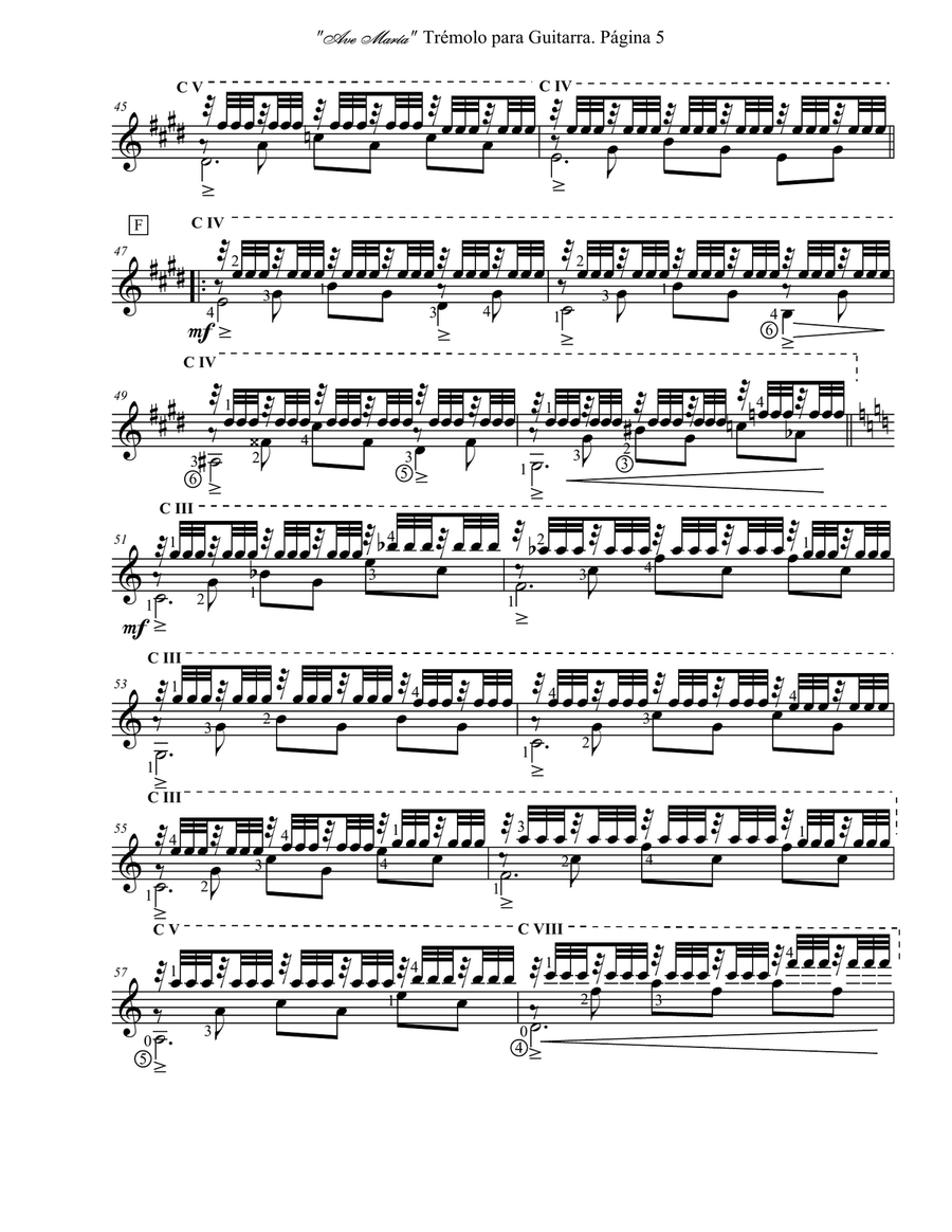 Ave María Fantasía en Trémolo Opus 5 para Guitarra Solista por JUAN CARLOS CORTÉS A. Classical Guitar scores gallery preview page 5