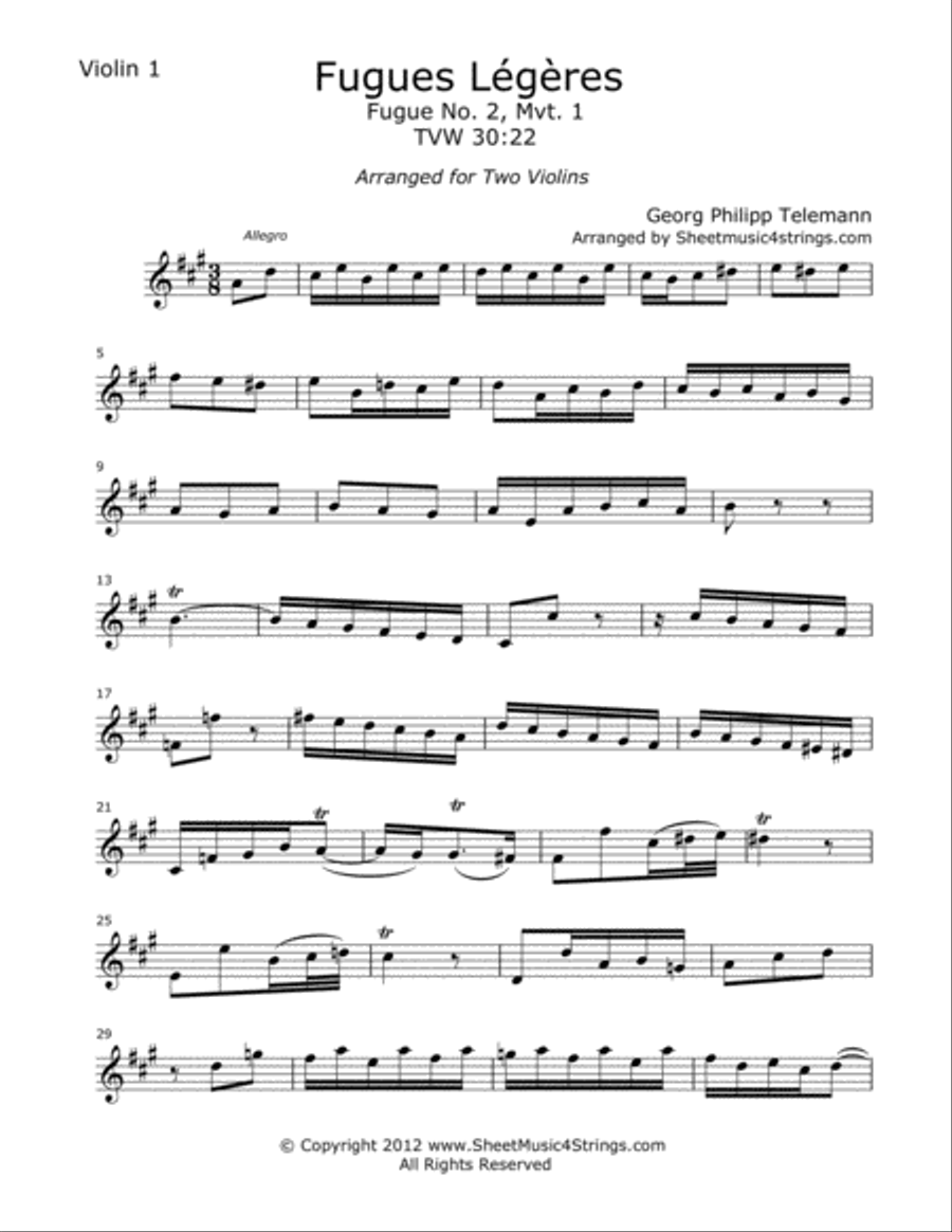 Telemann G. - Fugues Legeres for Two Violins String Duet scores gallery preview page 3
