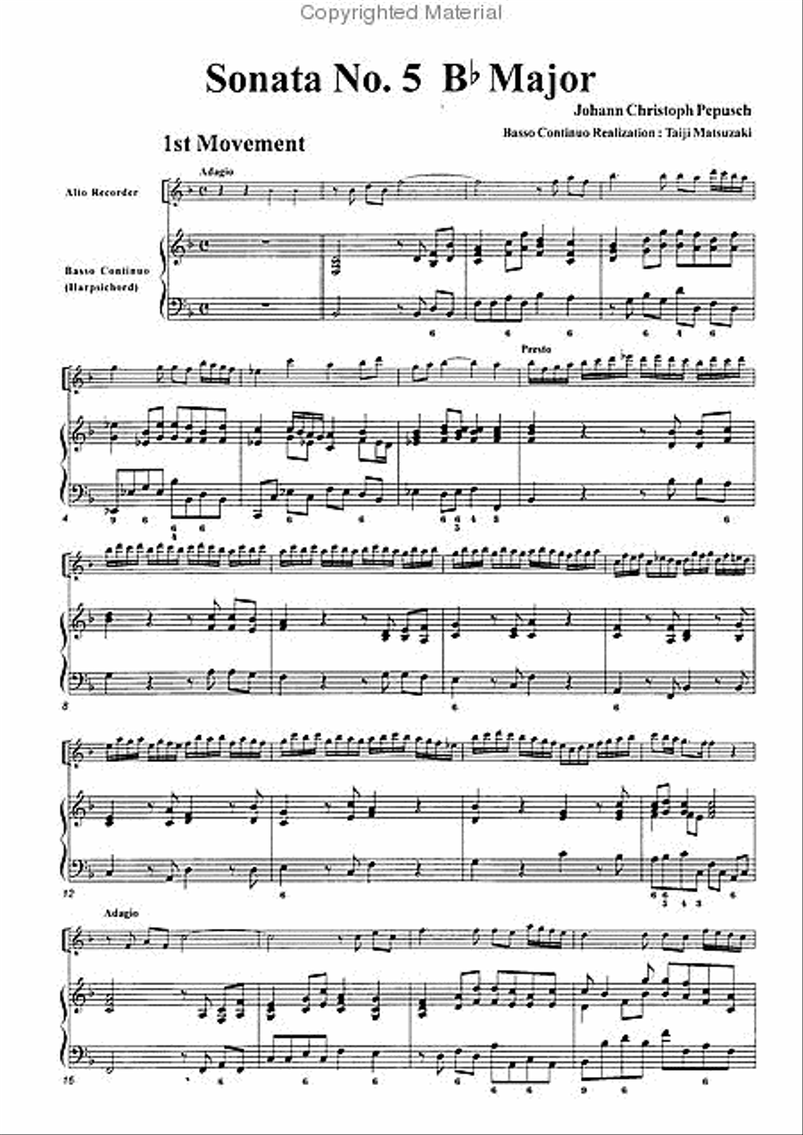 Sonata No. 5 in B-flat Major Alto Recorder scores gallery preview page 3