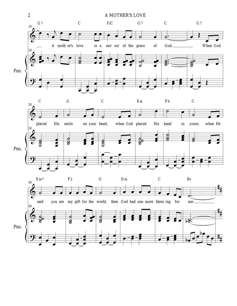 A Mother's Love A Mother's Love Piano, Vocal scores gallery preview page 2