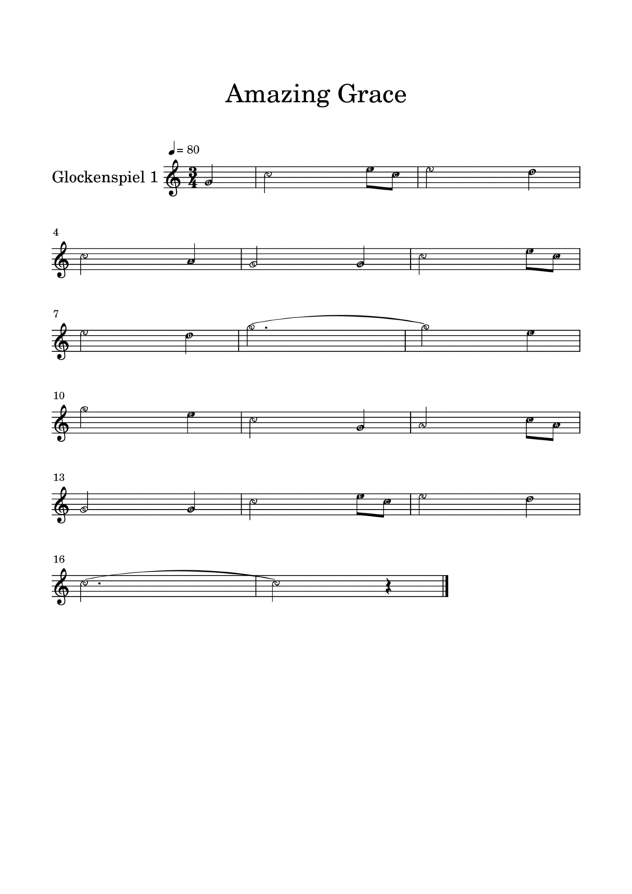 Amazing Grace melody for glockenspiel and xylophone Glockenspiel scores gallery preview page 1