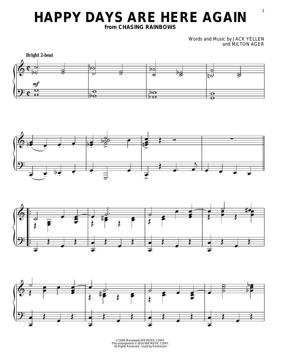 Happy Days Are Here Again Piano Solo scores gallery preview page 1