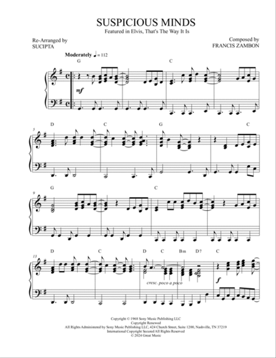Suspicious Minds Piano Solo scores gallery preview page 2