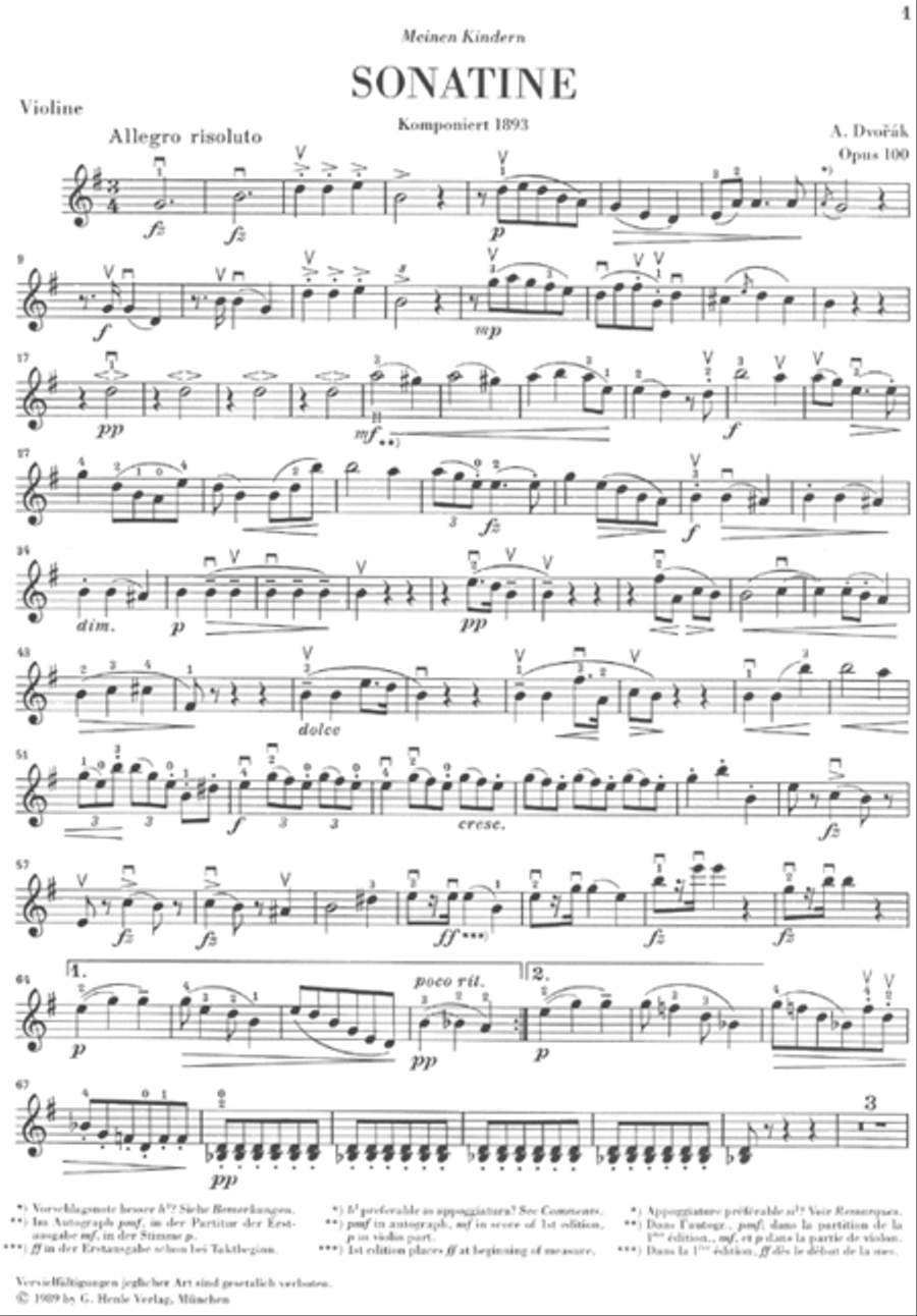 Sonatina for Piano and Violin G Major Op. 100