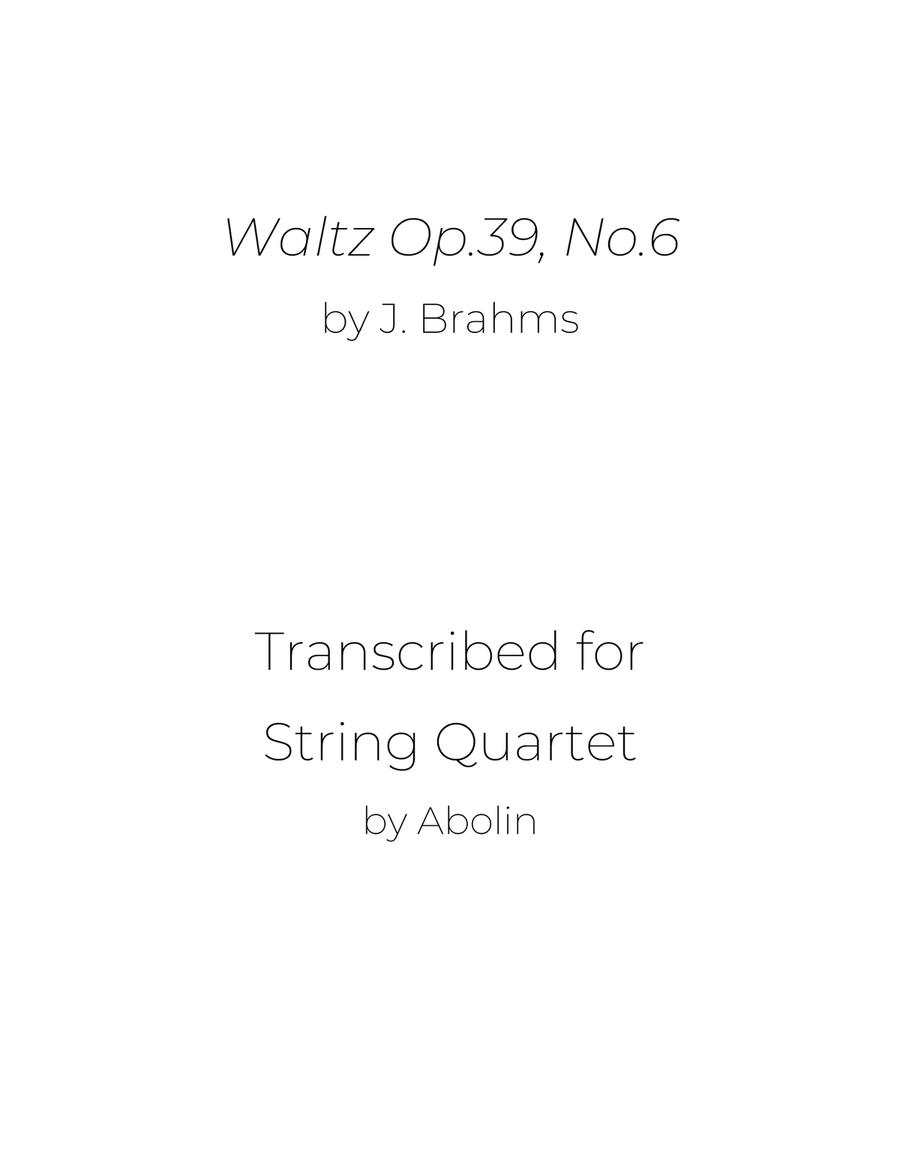 Brahms: Waltz Op.39, No.6 - String Quartet String Quartet scores gallery preview page 1