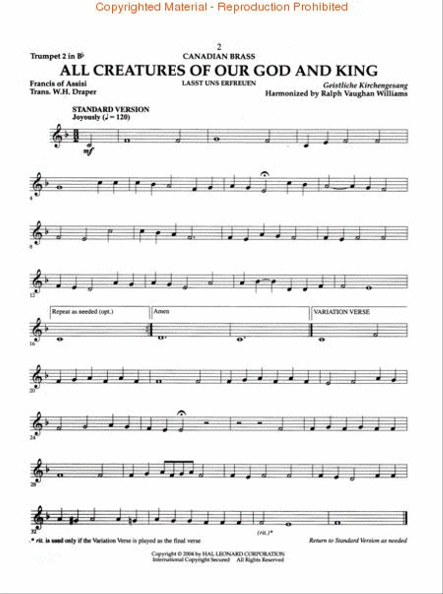 The Canadian Brass – 15 Favorite Hymns – Trumpet 2 Brass Quintet scores gallery preview page 2