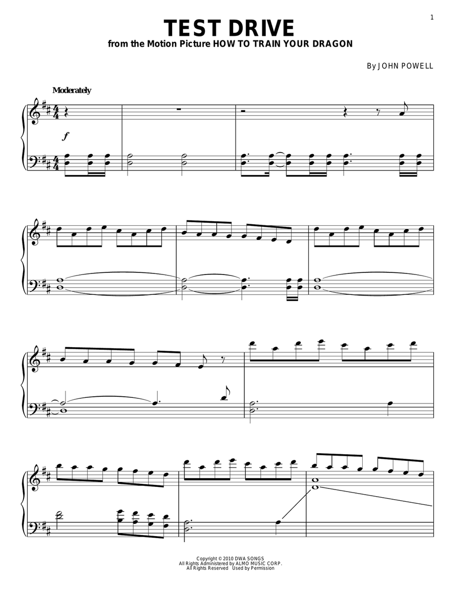 Test Drive (from How to Train Your Dragon) Piano Solo scores gallery preview page 1