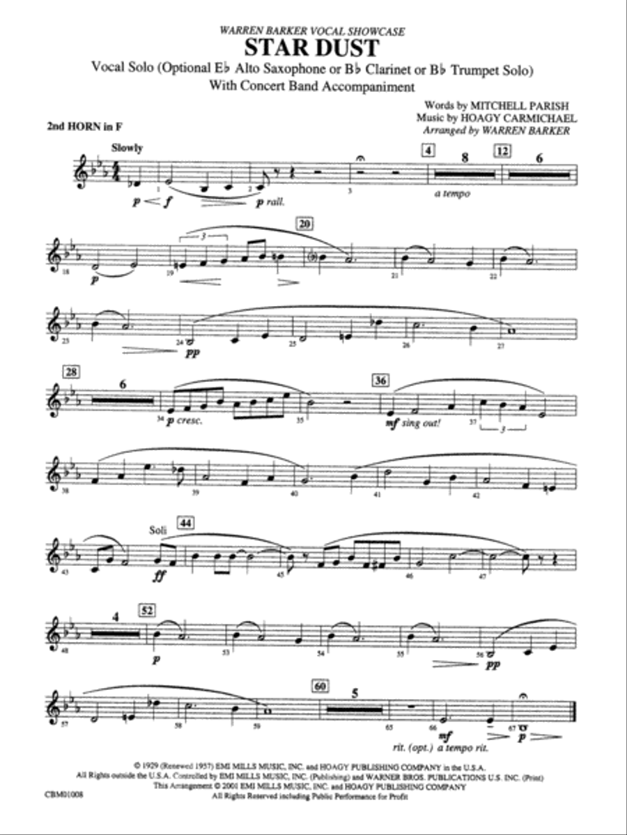 Star Dust: 2nd F Horn Concert Band scores gallery preview page 1