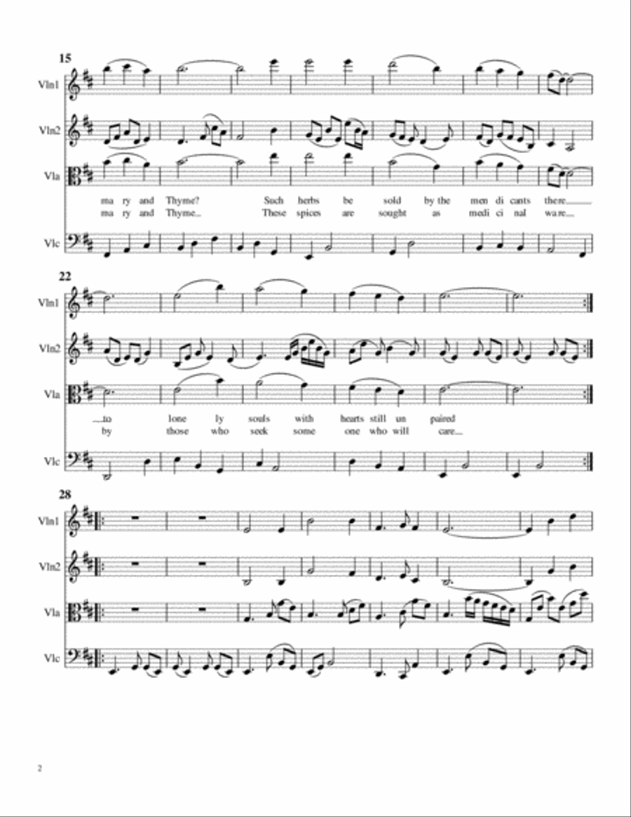 Scarborough Fair, for String Quartet String Quartet scores gallery preview page 2