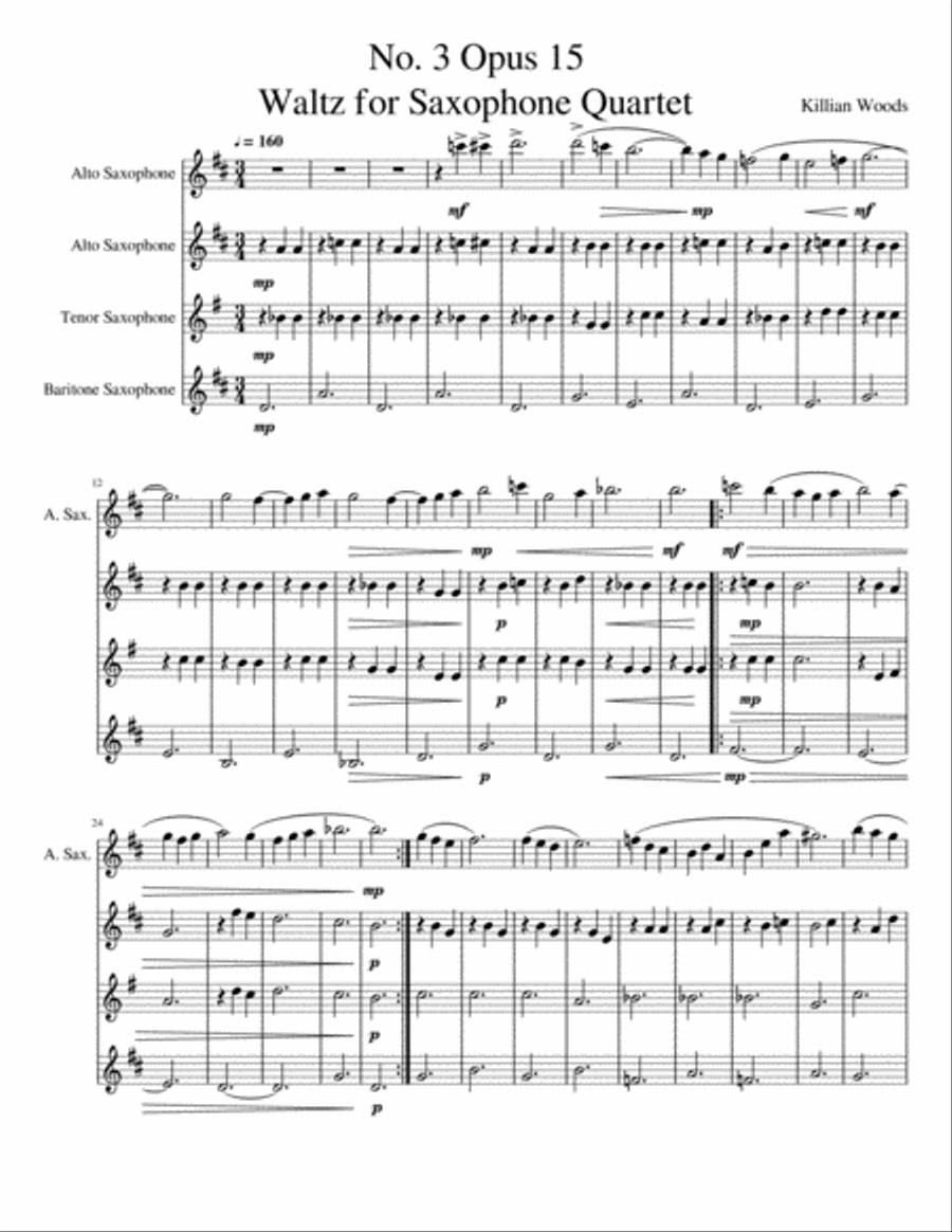 Waltz for Saxophone Quartet Saxophone Quartet scores gallery preview page 1