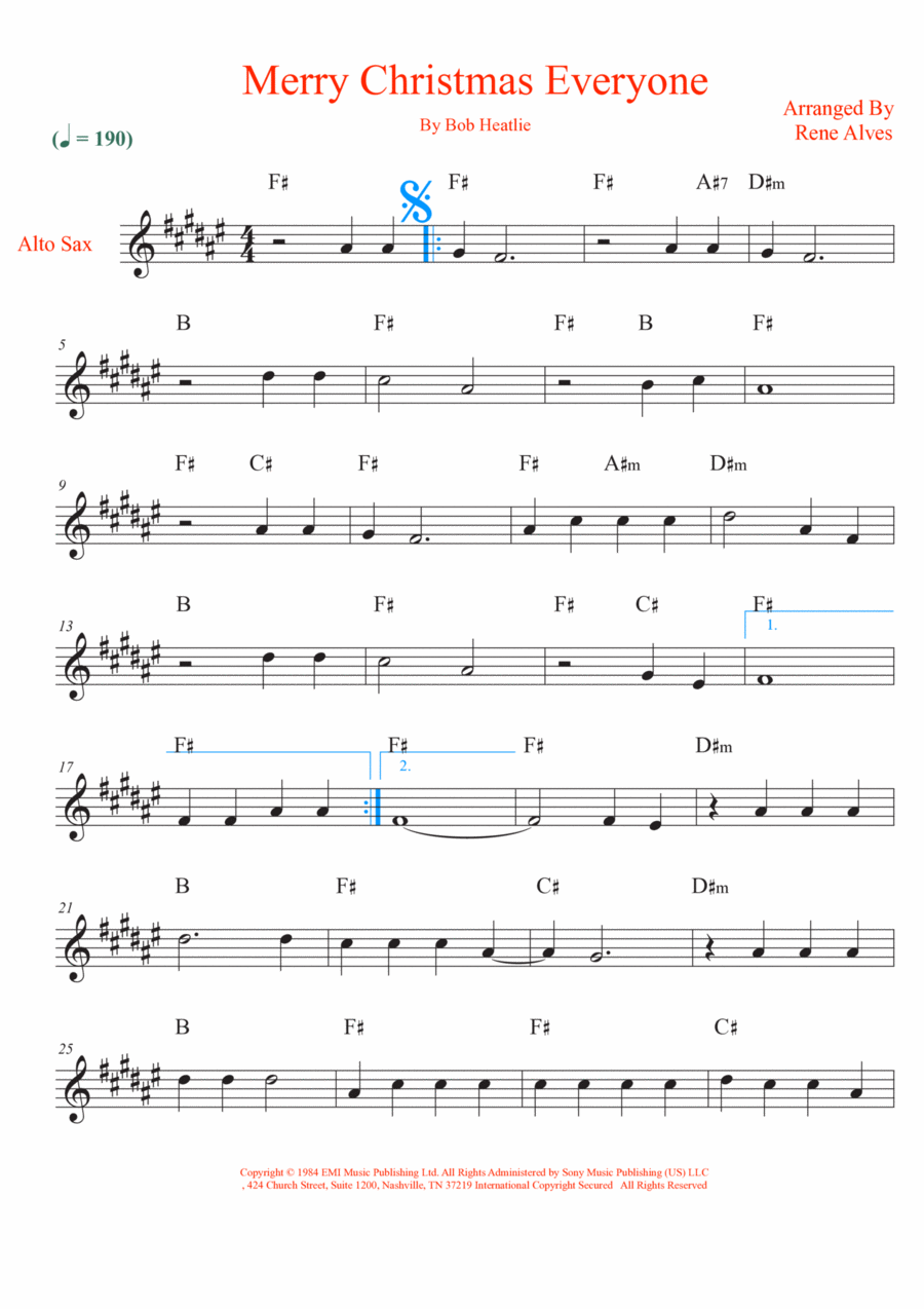 Merry Christmas Everyone Alto Saxophone scores gallery preview page 1